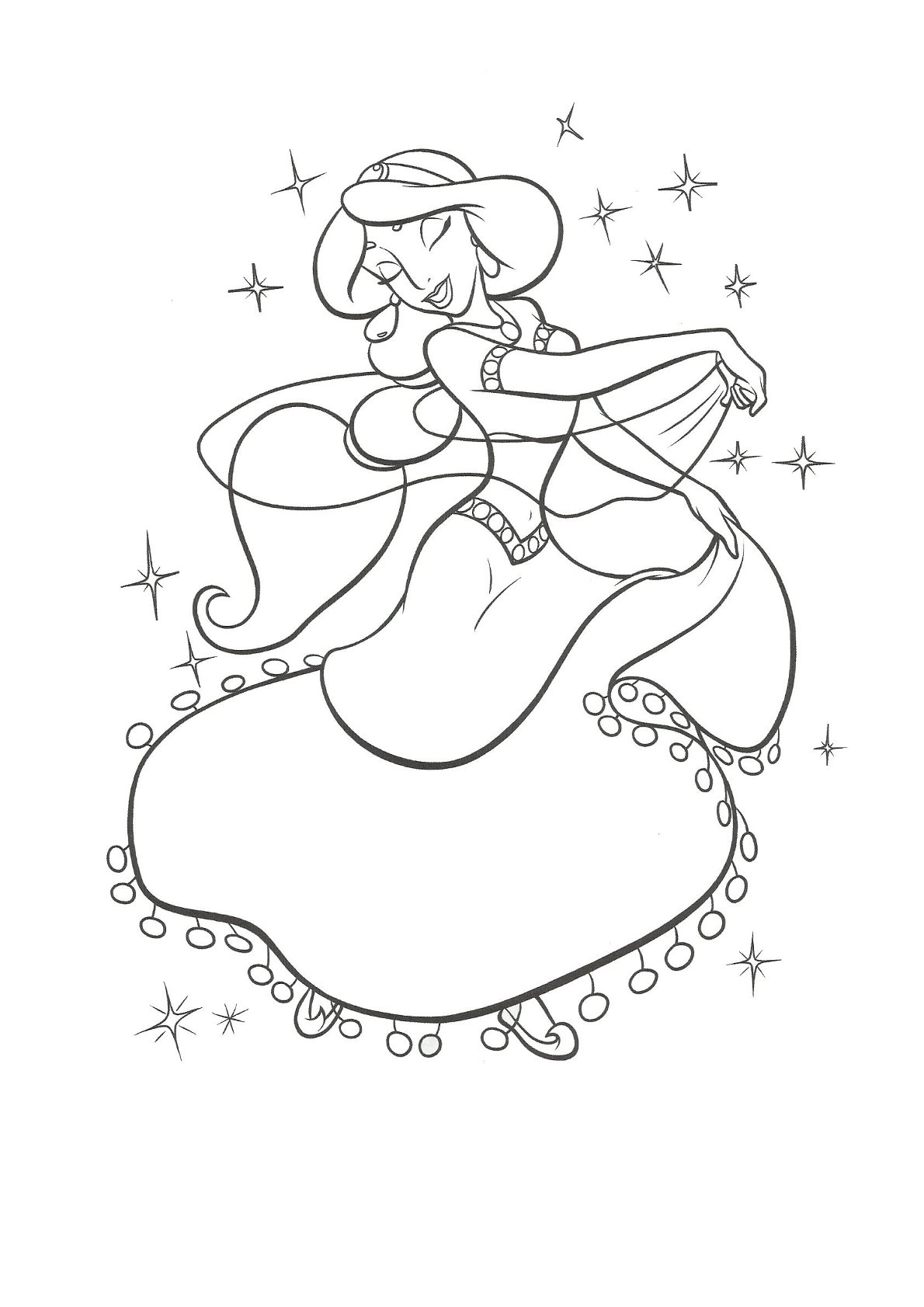 Dibujo de Jasmine con Vestido Elegante para colorear e imprimir gratis - Categoría Aladdin