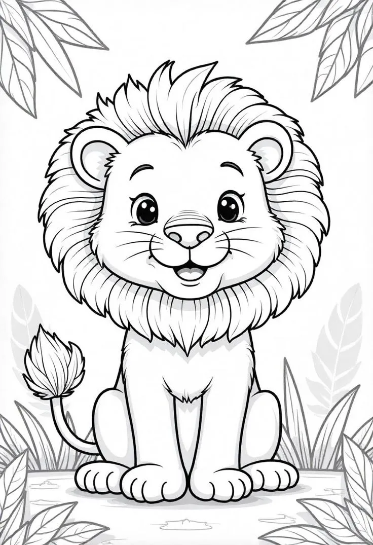 León para colorear HD fácil y bonito - Descarga e imprime gratis