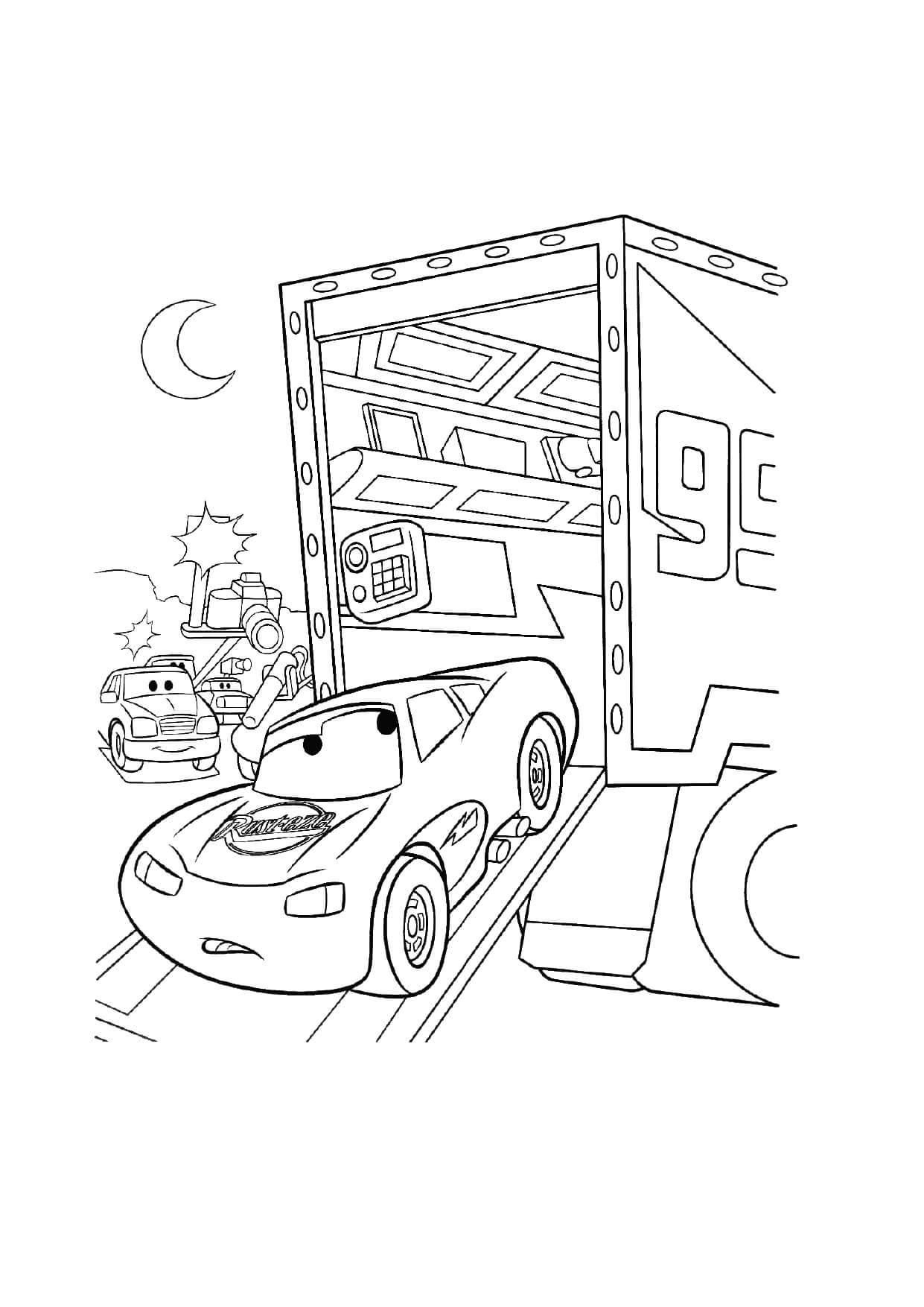Dibujo de Rayo y Camión de Cars para colorear e imprimir gratis - Personaje de Cars