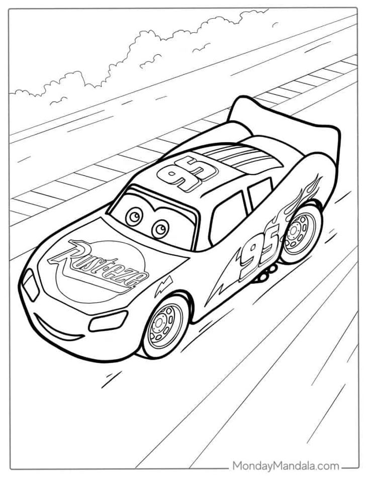 Dibujo de Rayo en la Pista de Cars para colorear e imprimir gratis - Personaje de Cars