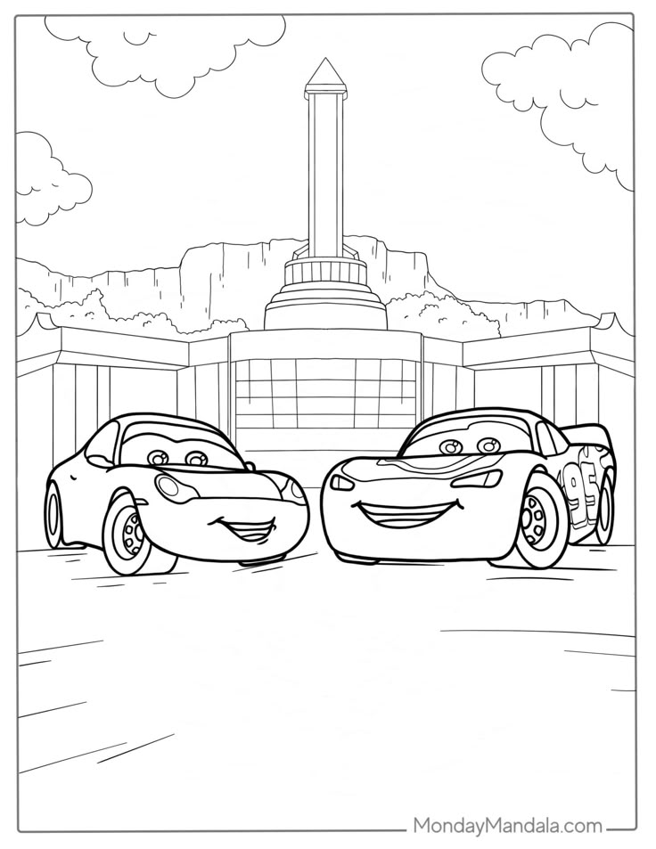 Dibujo de Rayo y Sally en el Hotel de Cars para colorear e imprimir gratis - Personaje de Cars