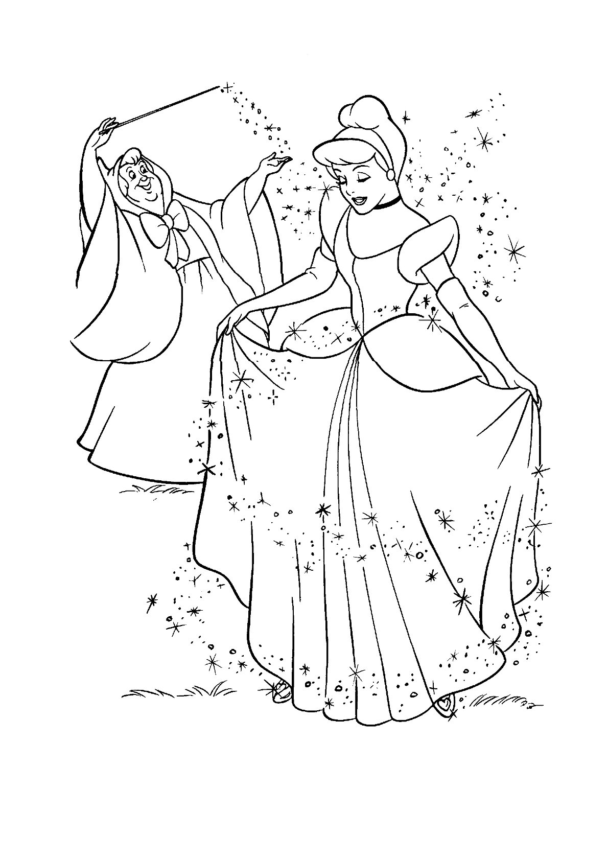 Dibujo de Cenicienta y Hada Madrina para colorear e imprimir gratis - Categoría La Cenicienta