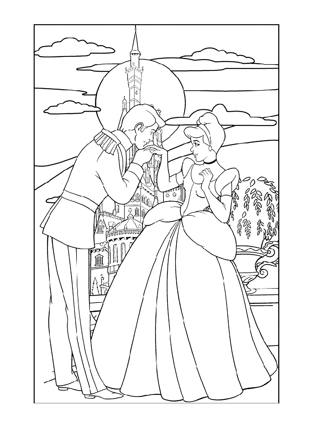 Dibujo de Cenicienta y el Príncipe para colorear e imprimir gratis - Categoría La Cenicienta