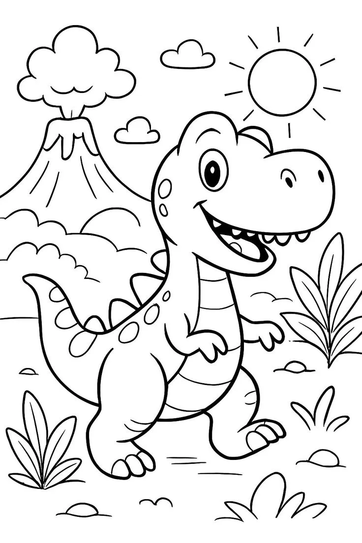T-Rex Bebé Kawaii para colorear
