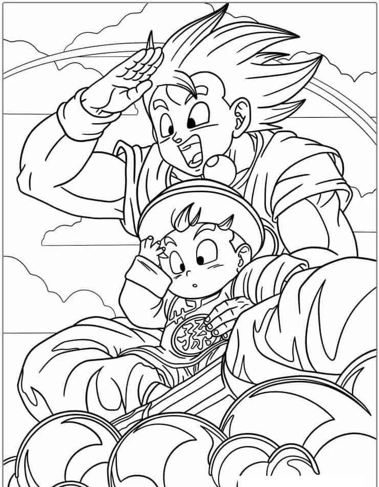 Dibujo de Goku y Gohan de Dragon Ball para colorear e imprimir gratis - Personaje de Dragon Ball