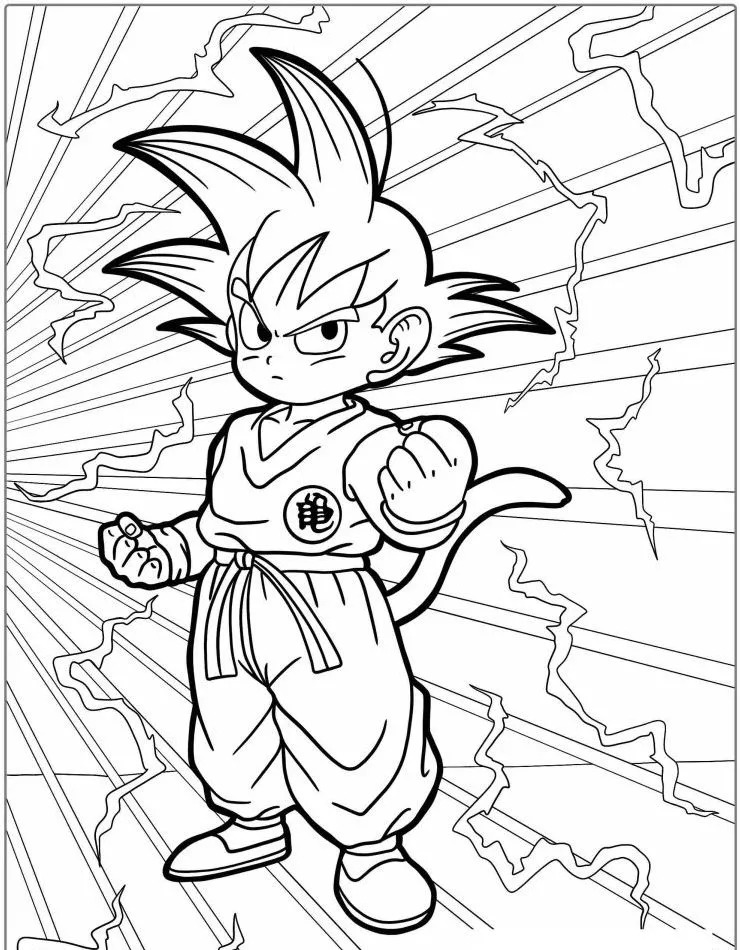 Dibujo de Goku Niño en Combate de Dragon Ball para colorear e imprimir gratis - Personaje de Dragon Ball