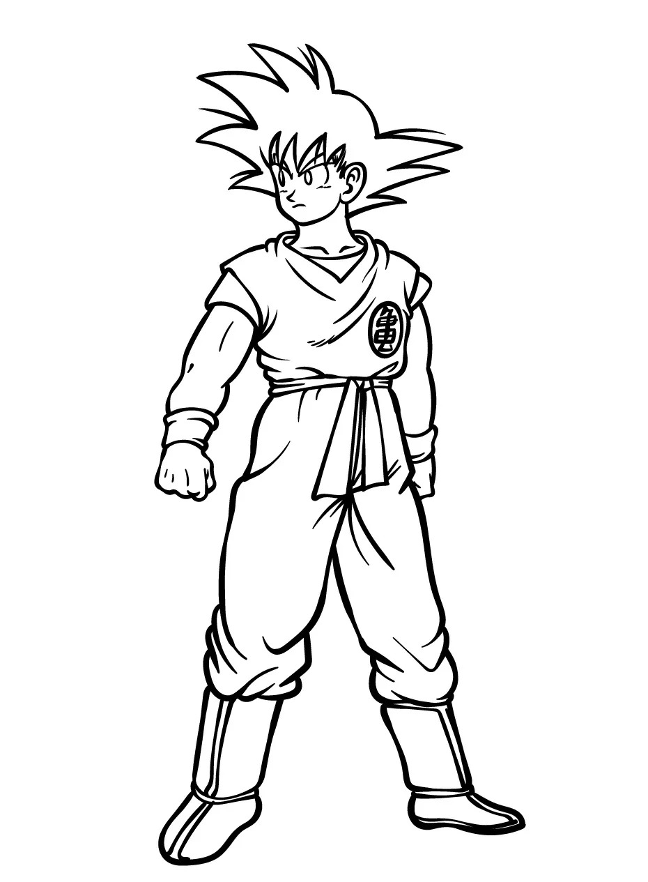 Dibujo de Goku en Pose de Dragon Ball para colorear e imprimir gratis - Personaje de Dragon Ball