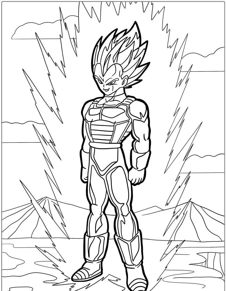 Dibujo de Vegeta con Aura de Dragon Ball para colorear e imprimir gratis - Personaje de Dragon Ball