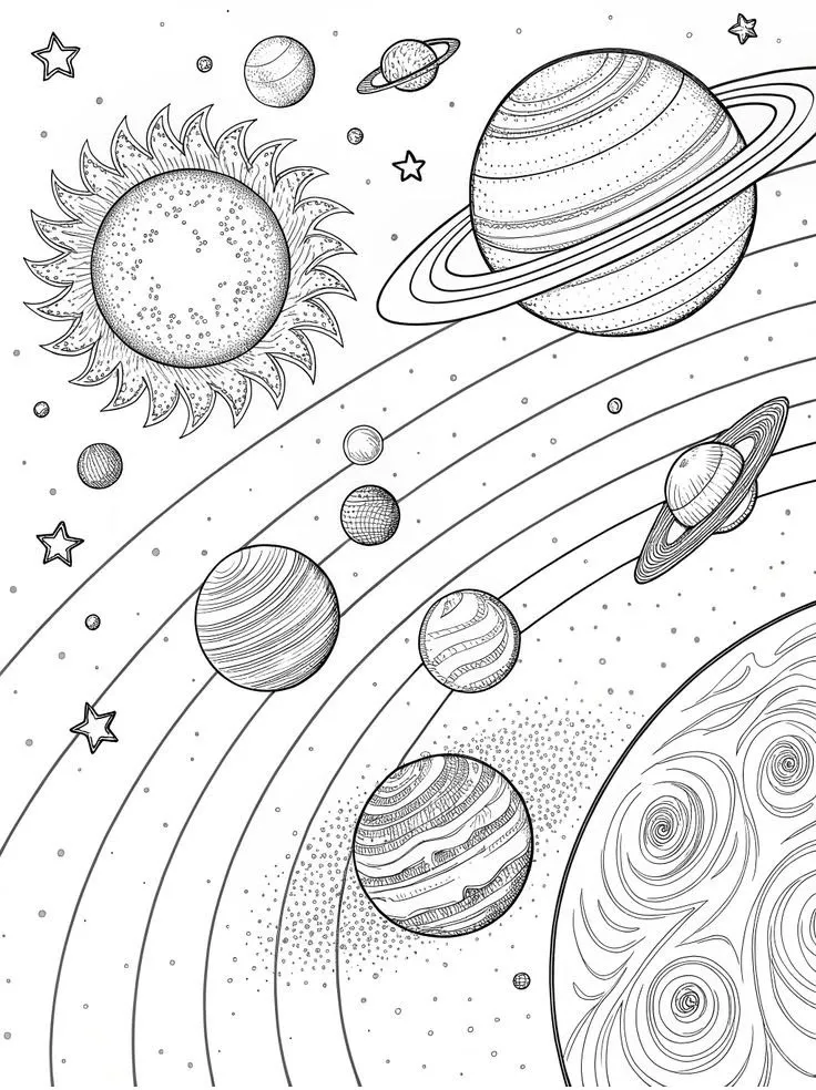Haz clic para descargar dibujo de Sistema Solar Detallado para colorear e imprimir gratis Sistema Solar Detallado para colorear HD fácil y bonito - Descarga e imprime gratis - Dibujo exclusivo de Espacio