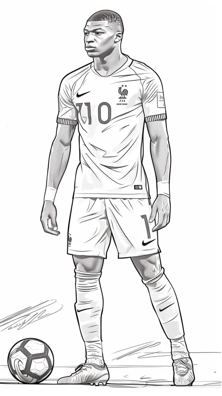 Haz clic para descargar dibujo de Mbappé con Francia para colorear e imprimir gratis Mbappé con Francia para colorear HD fácil y bonito - Descarga e imprime gratis - Dibujo exclusivo de Kylian Mbappé