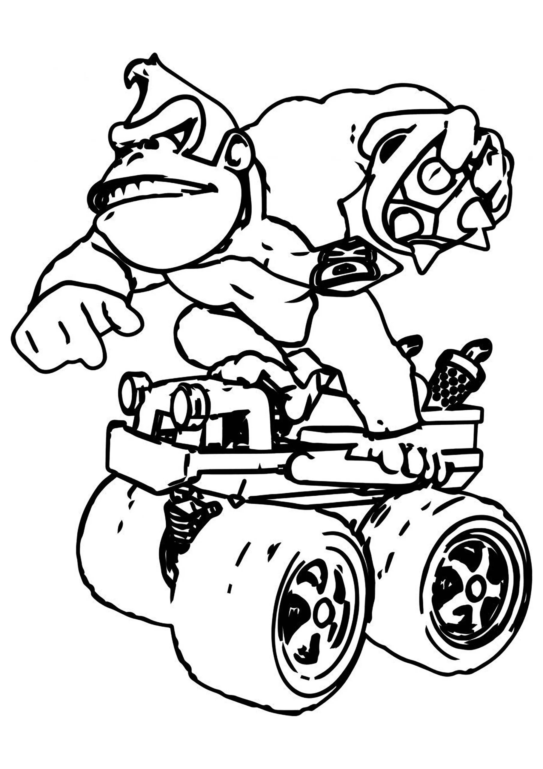 Dibujo de Donkey Kong en Kart de Mario Bros para colorear e imprimir gratis - Personaje de Mario Bros