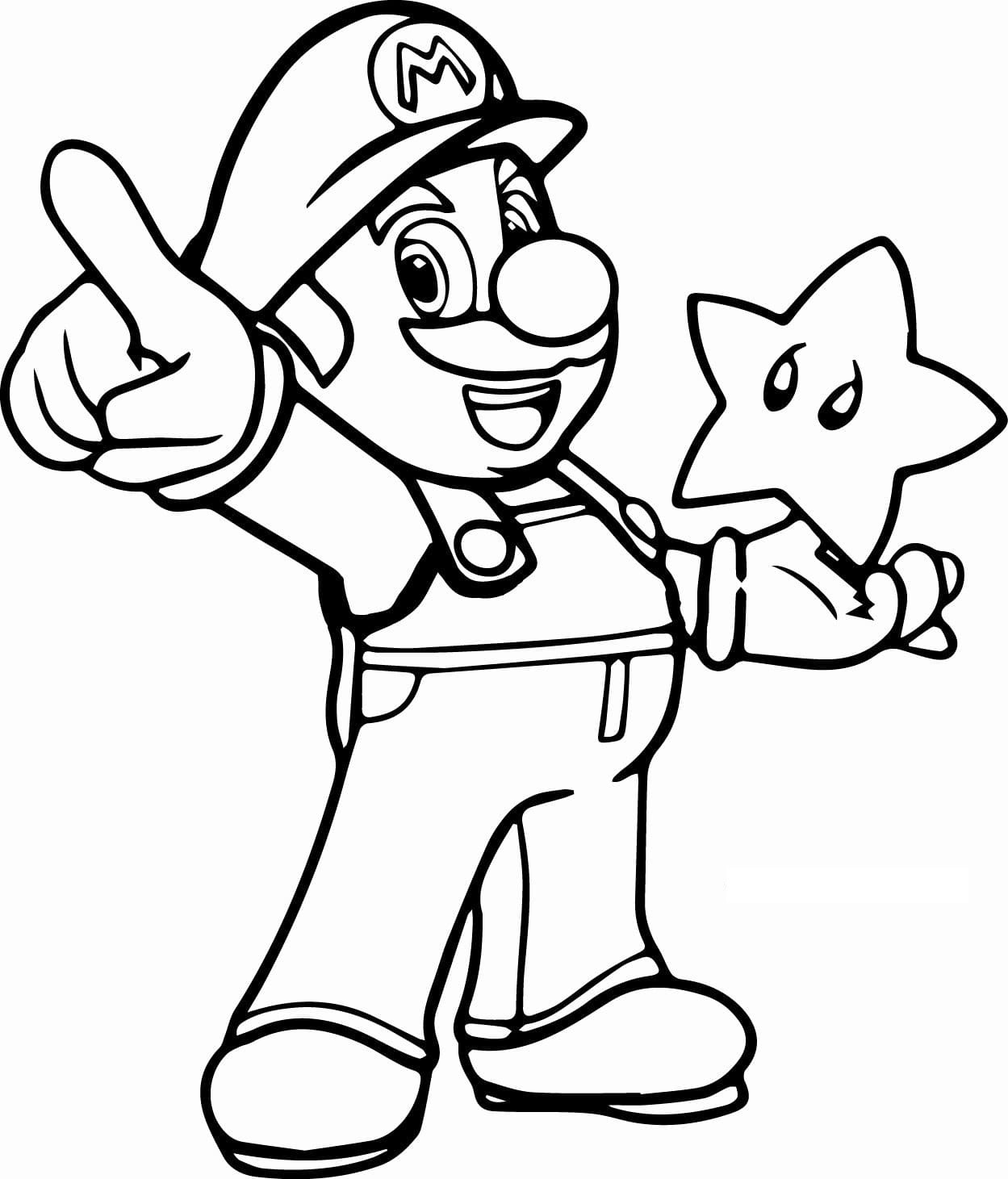 Dibujo de Mario con Estrella para colorear e imprimir gratis - Categoría Mario Bros
