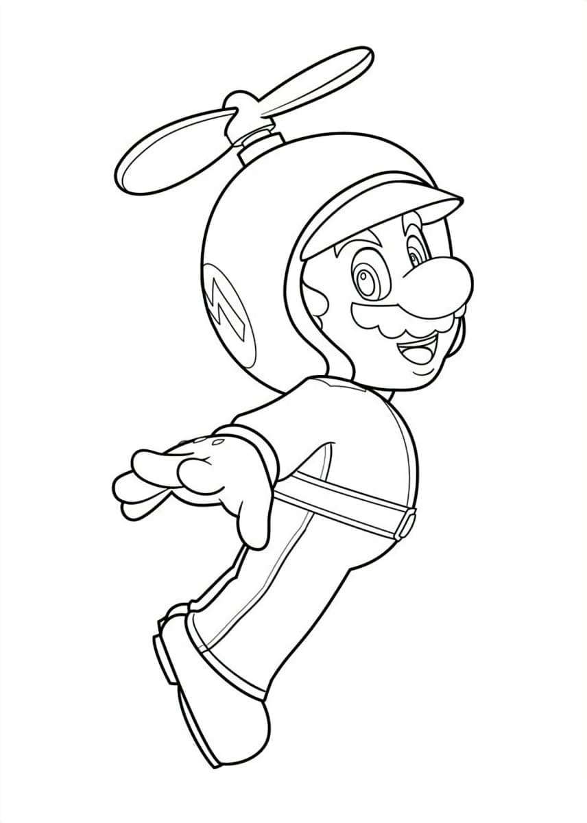 Dibujo de Mario en Helicóptero de Mario Bros para colorear e imprimir gratis - Personaje de Mario Bros