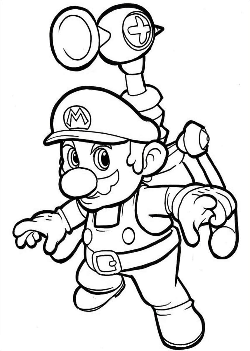 Dibujo de Mario con Herramientas de Mario Bros para colorear e imprimir gratis - Personaje de Mario Bros