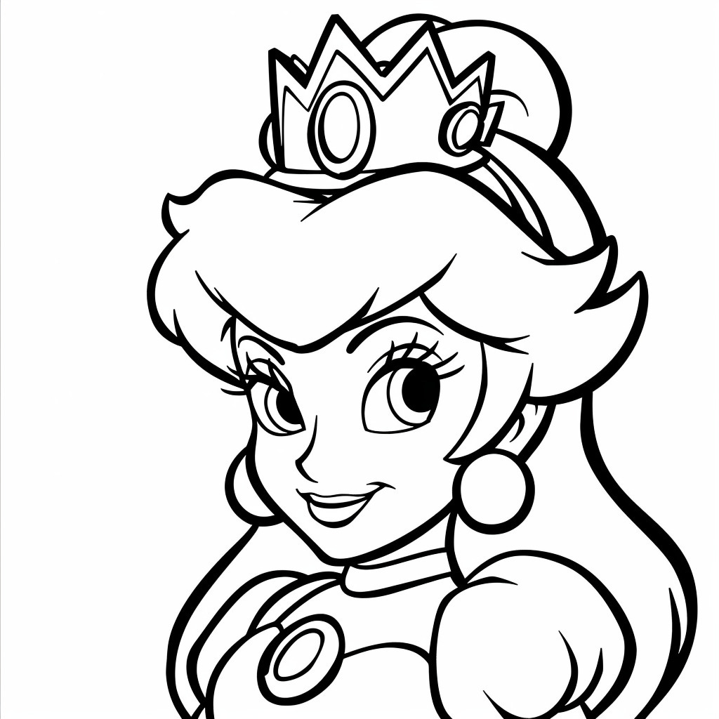 Dibujo de Retrato de Princesa Peach de Mario Bros para colorear e imprimir gratis - Personaje de Mario Bros