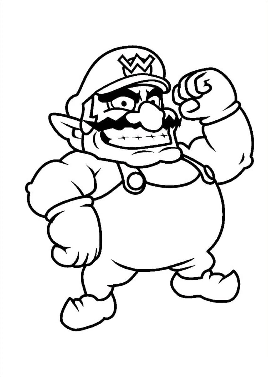 Dibujo de Wario de Mario Bros para colorear e imprimir gratis - Personaje de Mario Bros