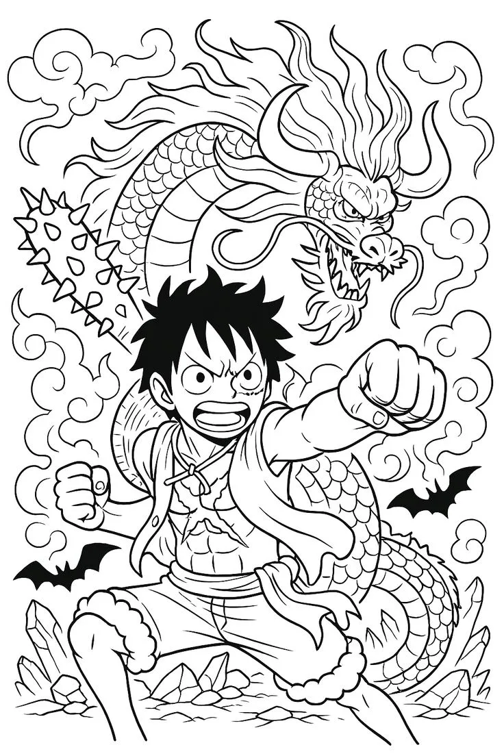 Luffy contra Kaido Dragón para colorear