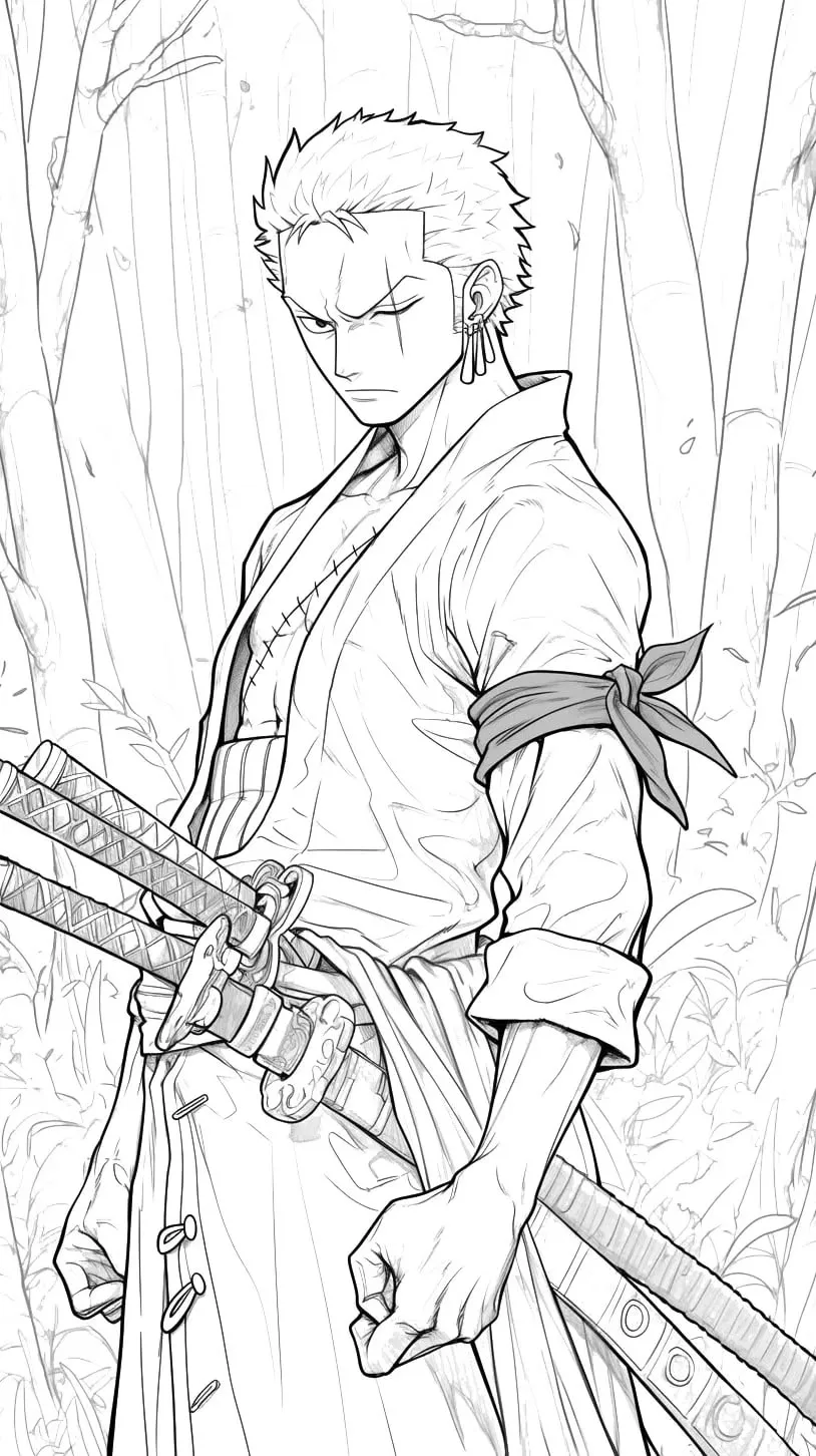Haz clic para descargar dibujo de Zoro con Espadas en Bambú para colorear e imprimir gratis Zoro con Espadas en Bambú para colorear HD fácil y bonito - Descarga e imprime gratis - Dibujo exclusivo de One Piece
