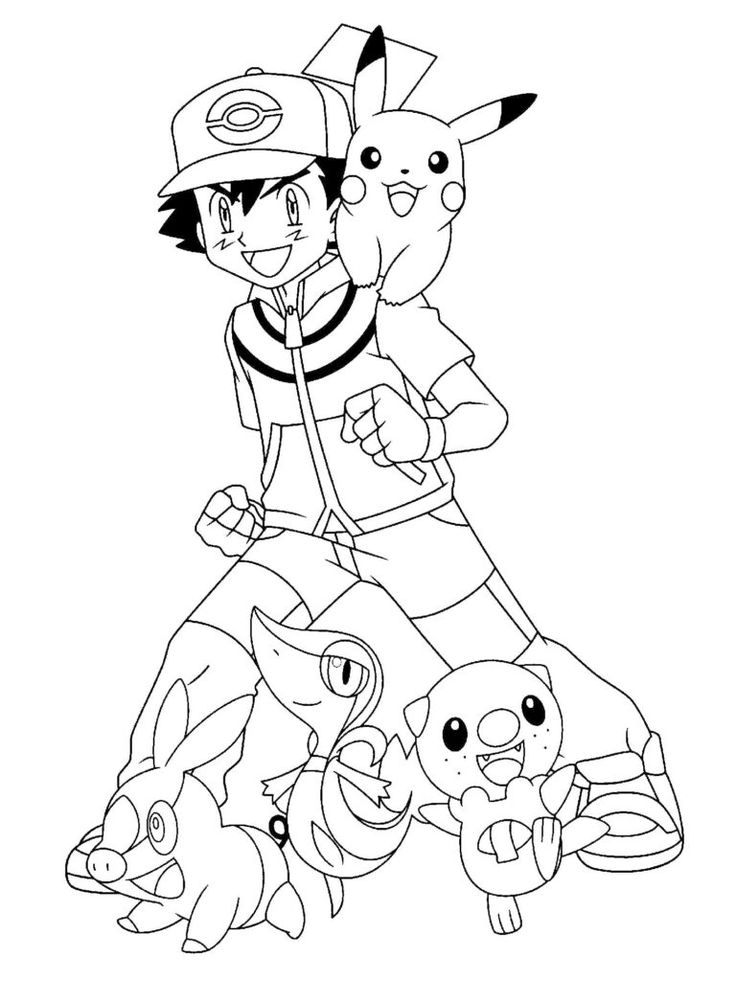 Dibujo de Ash con sus Pokémon Iniciales de Pokémon para colorear e imprimir gratis - Personaje de Pokémon