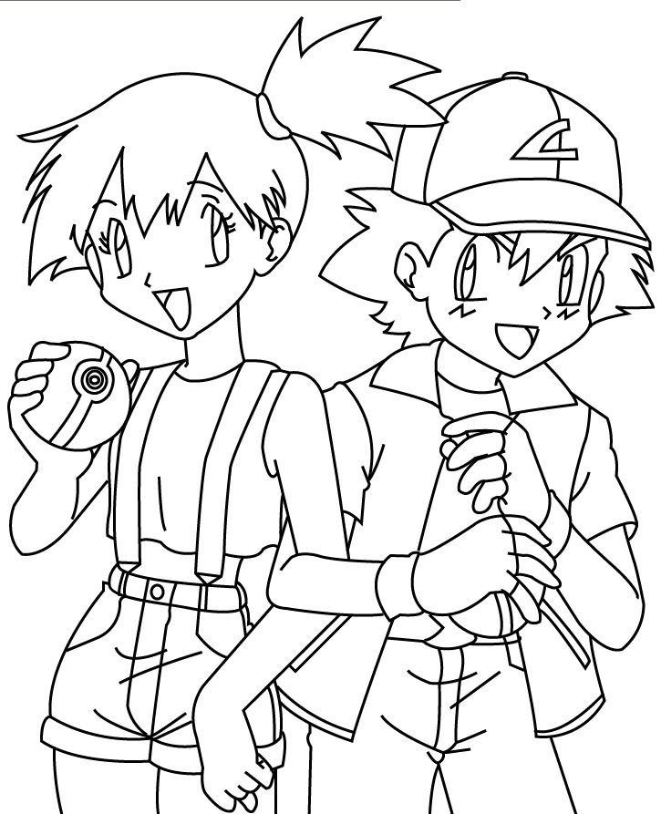 Dibujo de Ash y Misty de Pokémon para colorear e imprimir gratis - Personaje de Pokémon