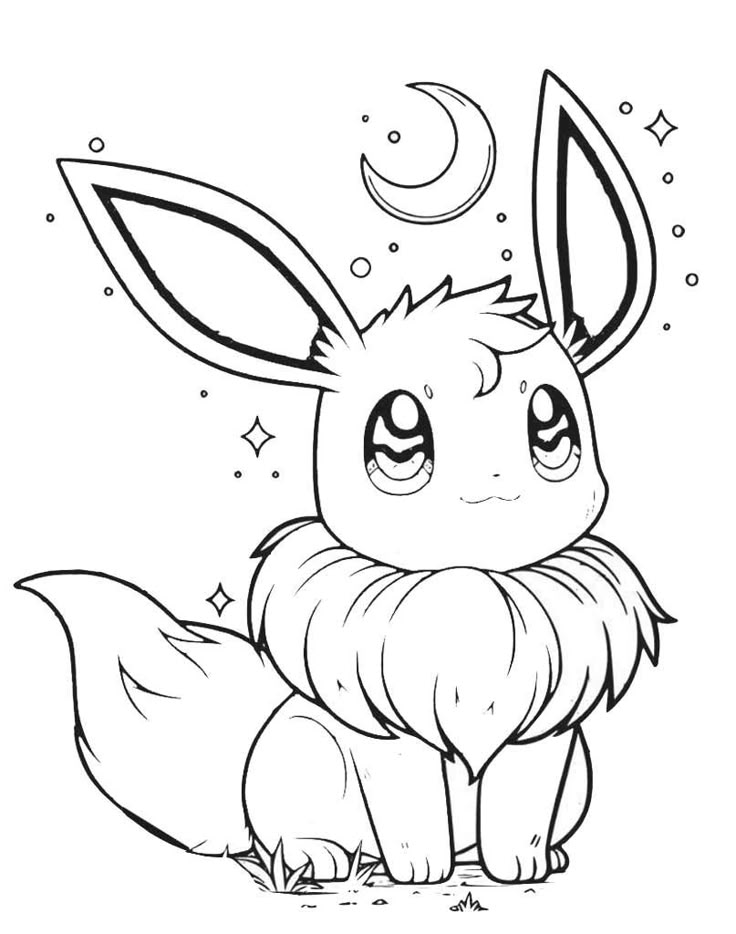 Dibujo de Eevee bajo la Luna de Pokémon para colorear e imprimir gratis - Personaje de Pokémon