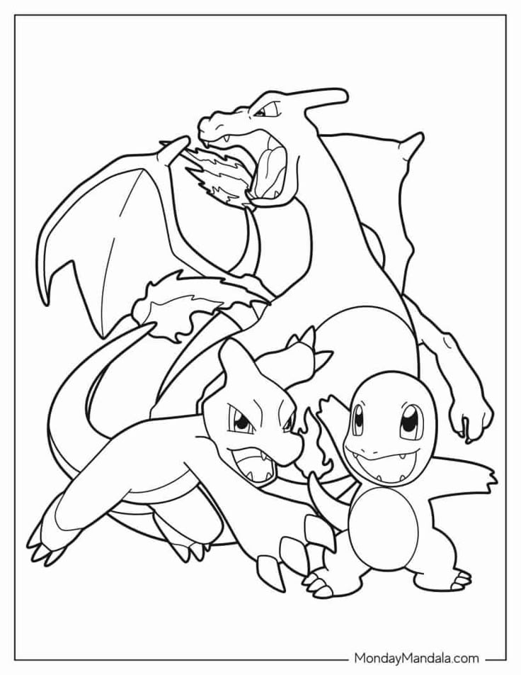 Dibujo de Evolución de Charmander de Pokémon para colorear e imprimir gratis - Personaje de Pokémon