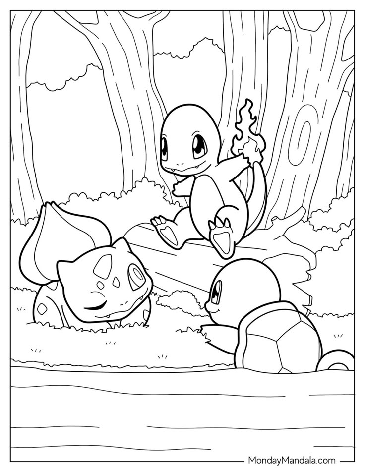 Dibujo de Iniciales en el Bosque de Pokémon para colorear e imprimir gratis - Personaje de Pokémon