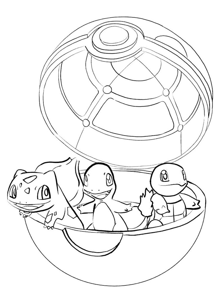 Dibujo de Pokébola con Pokémon Iniciales de Pokémon para colorear e imprimir gratis - Personaje de Pokémon