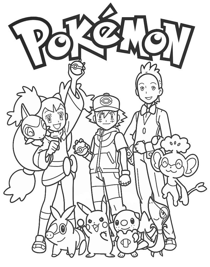 Dibujo de Logo de Pokémon con Personajes de Pokémon para colorear e imprimir gratis - Personaje de Pokémon