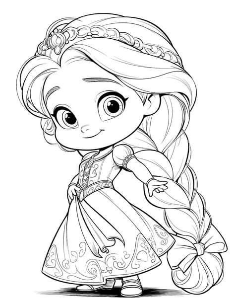 Dibujo de Rapunzel Chibi con Corona de Rapunzel para colorear e imprimir gratis - Personaje de Rapunzel