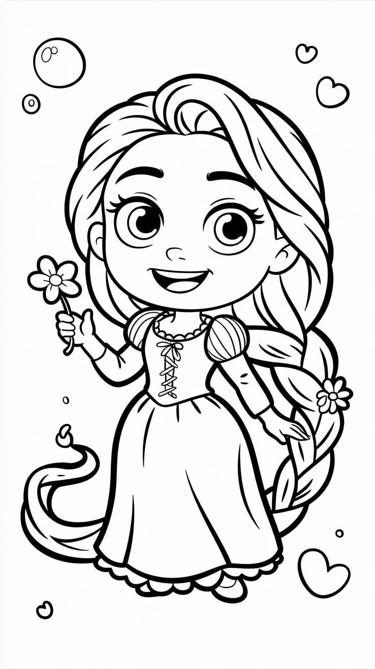 Dibujo de Rapunzel Chibi de Rapunzel para colorear e imprimir gratis - Personaje de Rapunzel