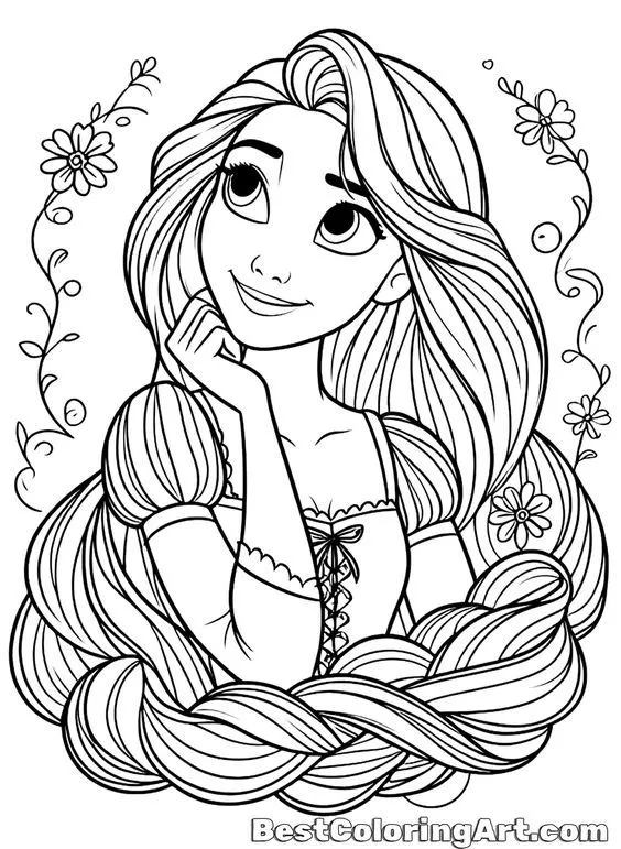 Haz clic para descargar dibujo de Rapunzel con Flores para colorear e imprimir gratis Rapunzel con Flores para colorear HD fácil y bonito - Descarga e imprime gratis - Dibujo exclusivo de Rapunzel