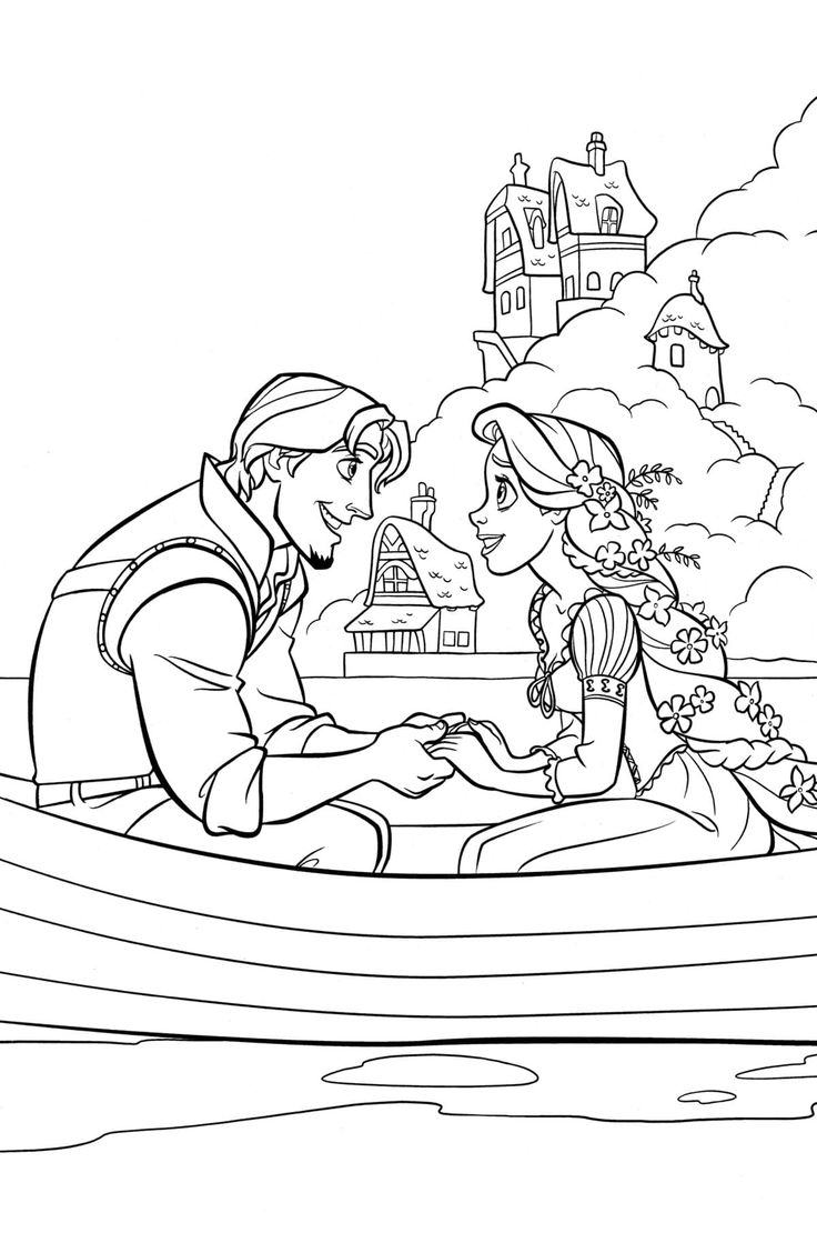 Dibujo de Rapunzel y Flynn en Barca de Rapunzel para colorear e imprimir gratis - Personaje de Rapunzel