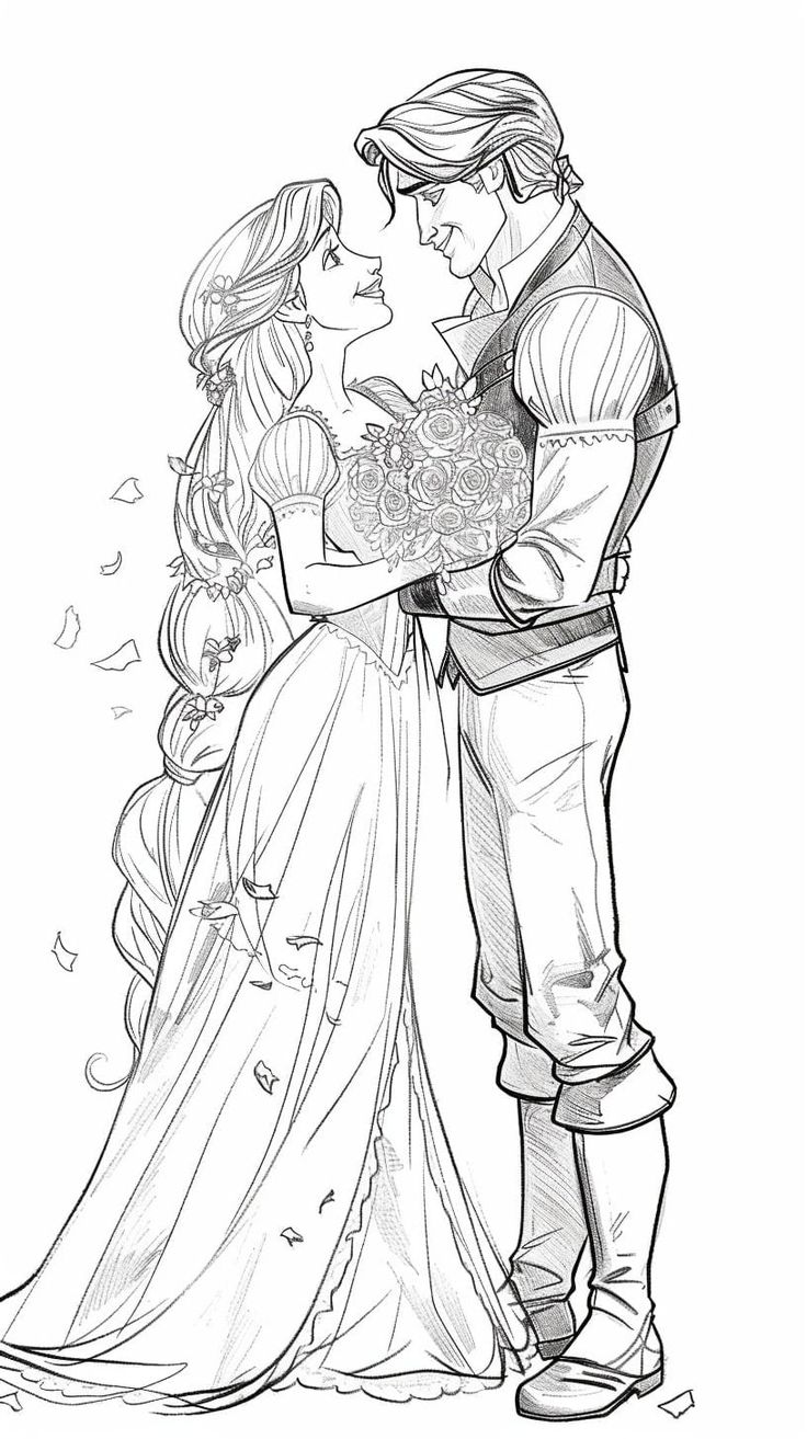 Dibujo de Rapunzel y Flynn en su Boda de Rapunzel para colorear e imprimir gratis - Personaje de Rapunzel
