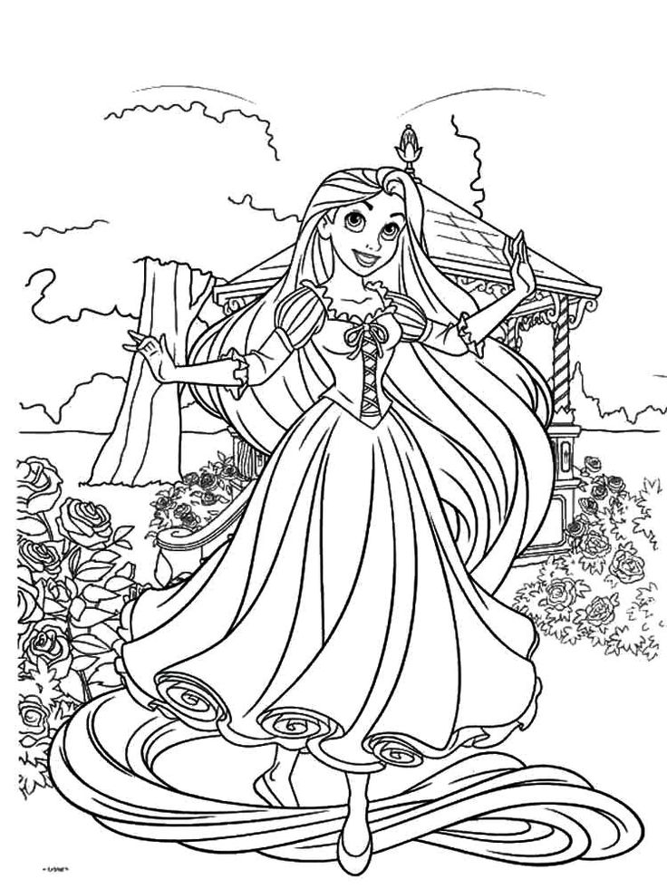 Dibujo de Rapunzel en el Jardín de Rapunzel para colorear e imprimir gratis - Personaje de Rapunzel