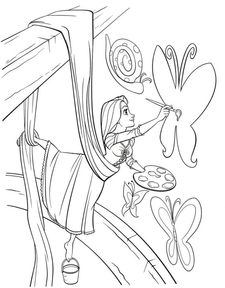 Dibujo de Rapunzel Pintando de Rapunzel para colorear e imprimir gratis - Personaje de Rapunzel