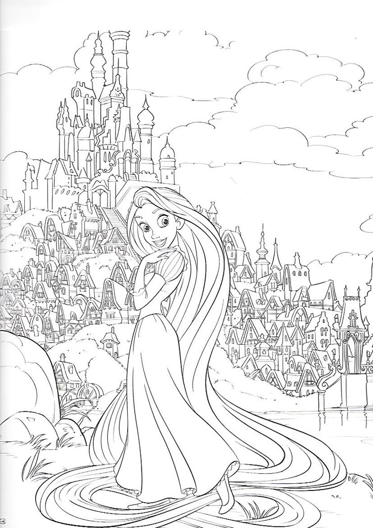 Dibujo de Rapunzel en el Reino de Rapunzel para colorear e imprimir gratis - Personaje de Rapunzel