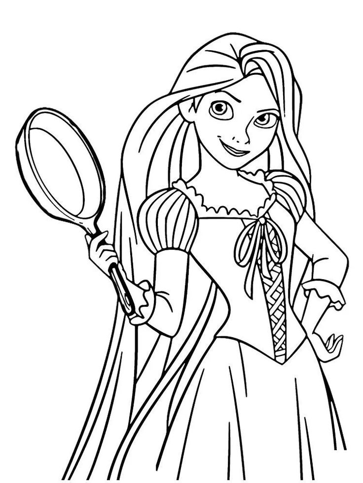 Dibujo de Rapunzel con Sartén de Rapunzel para colorear e imprimir gratis - Personaje de Rapunzel