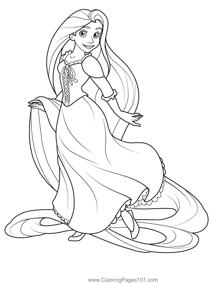 Dibujo de Rapunzel con Vestido de Rapunzel para colorear e imprimir gratis - Personaje de Rapunzel