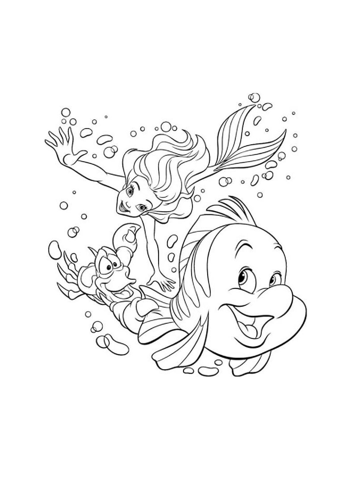 Dibujo de Ariel y sus Amigos de La Sirenita para colorear e imprimir gratis - Personaje de La Sirenita