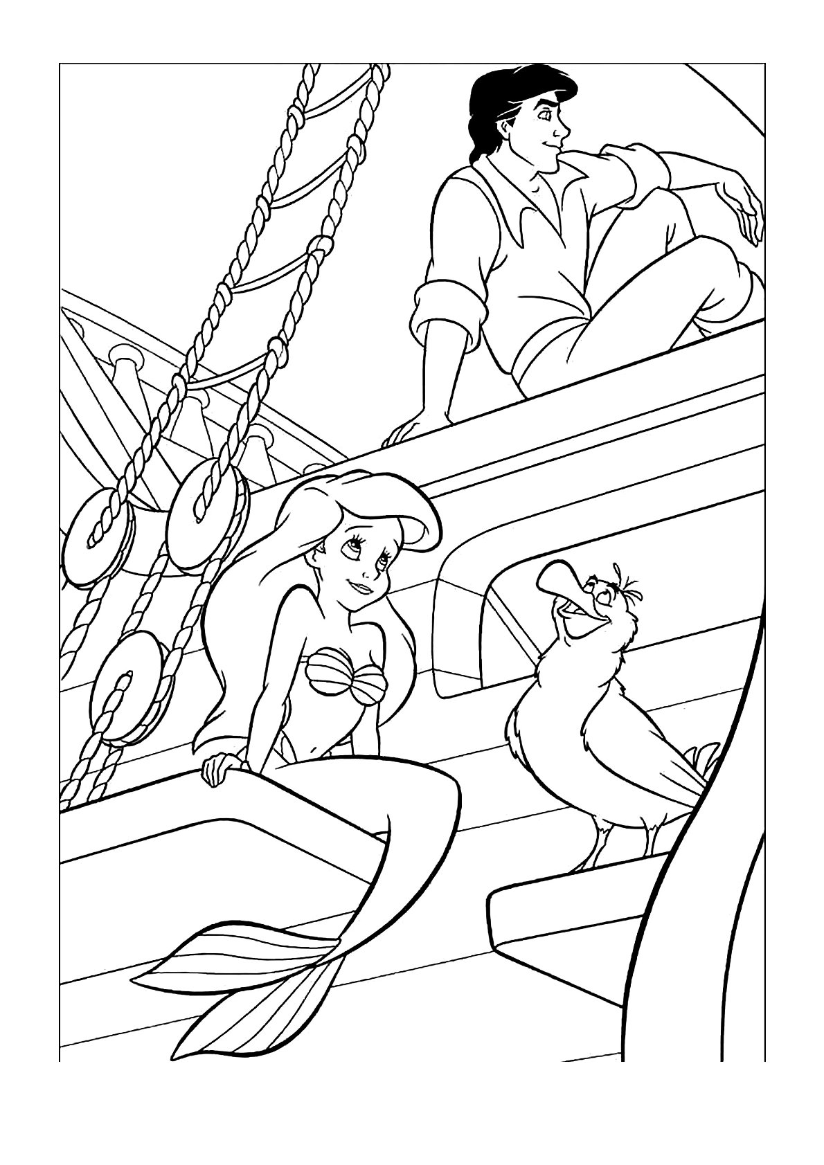 Dibujo de Ariel y el Barco de Eric de La Sirenita para colorear e imprimir gratis - Personaje de La Sirenita