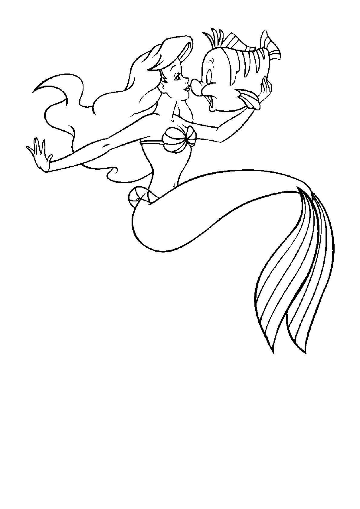 Dibujo de Ariel Besando a Flounder de La Sirenita para colorear e imprimir gratis - Personaje de La Sirenita