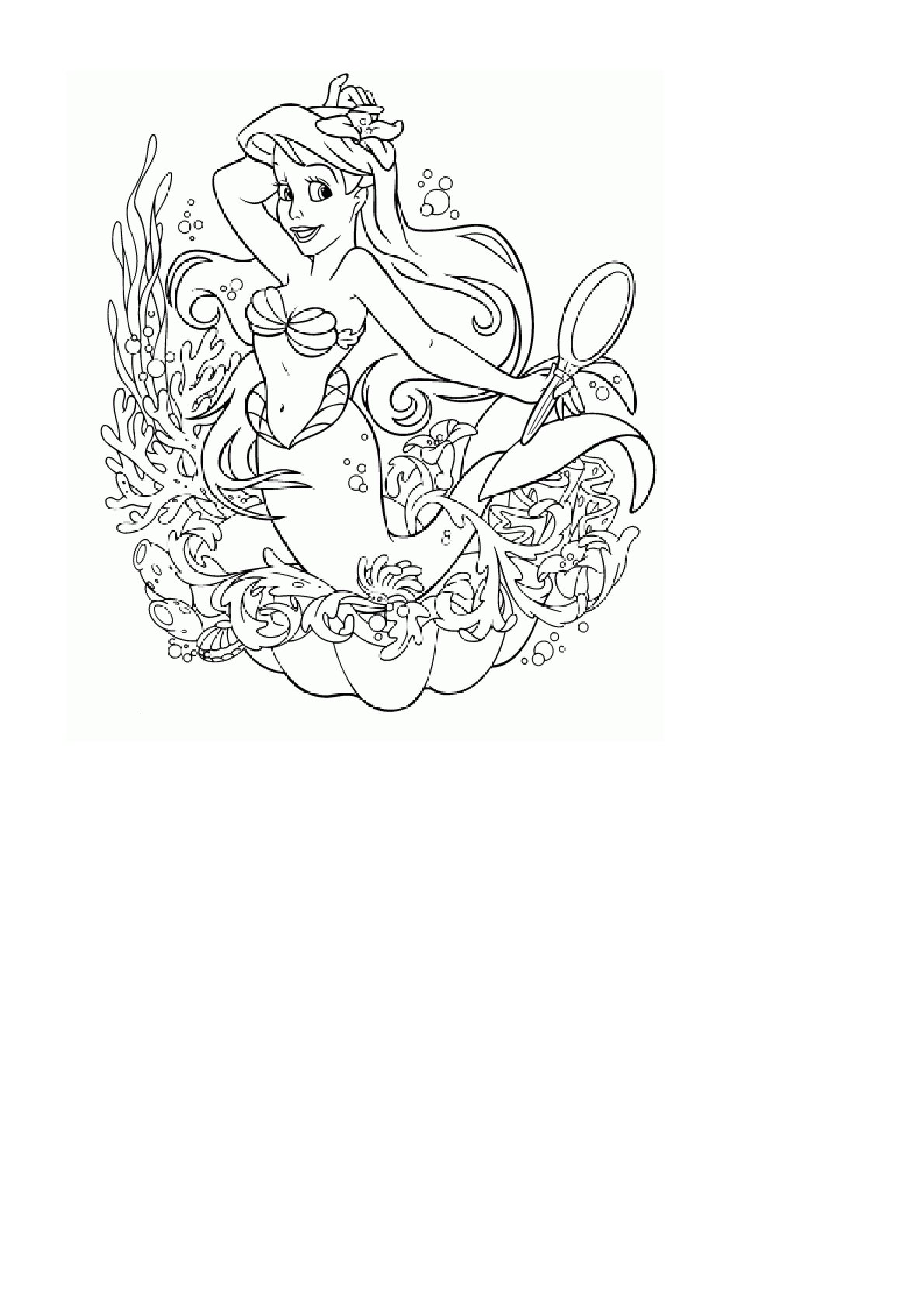 Dibujo de Ariel con Espejo de La Sirenita para colorear e imprimir gratis - Personaje de La Sirenita