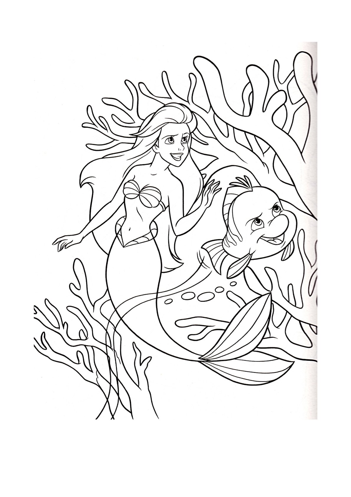 Dibujo de Ariel y Flounder con Coral de La Sirenita para colorear e imprimir gratis - Personaje de La Sirenita