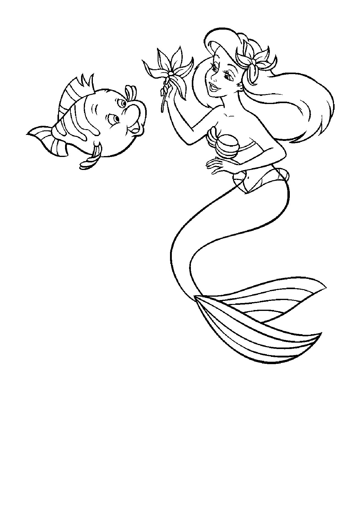 Dibujo de Ariel, Flounder y Flor de La Sirenita para colorear e imprimir gratis - Personaje de La Sirenita