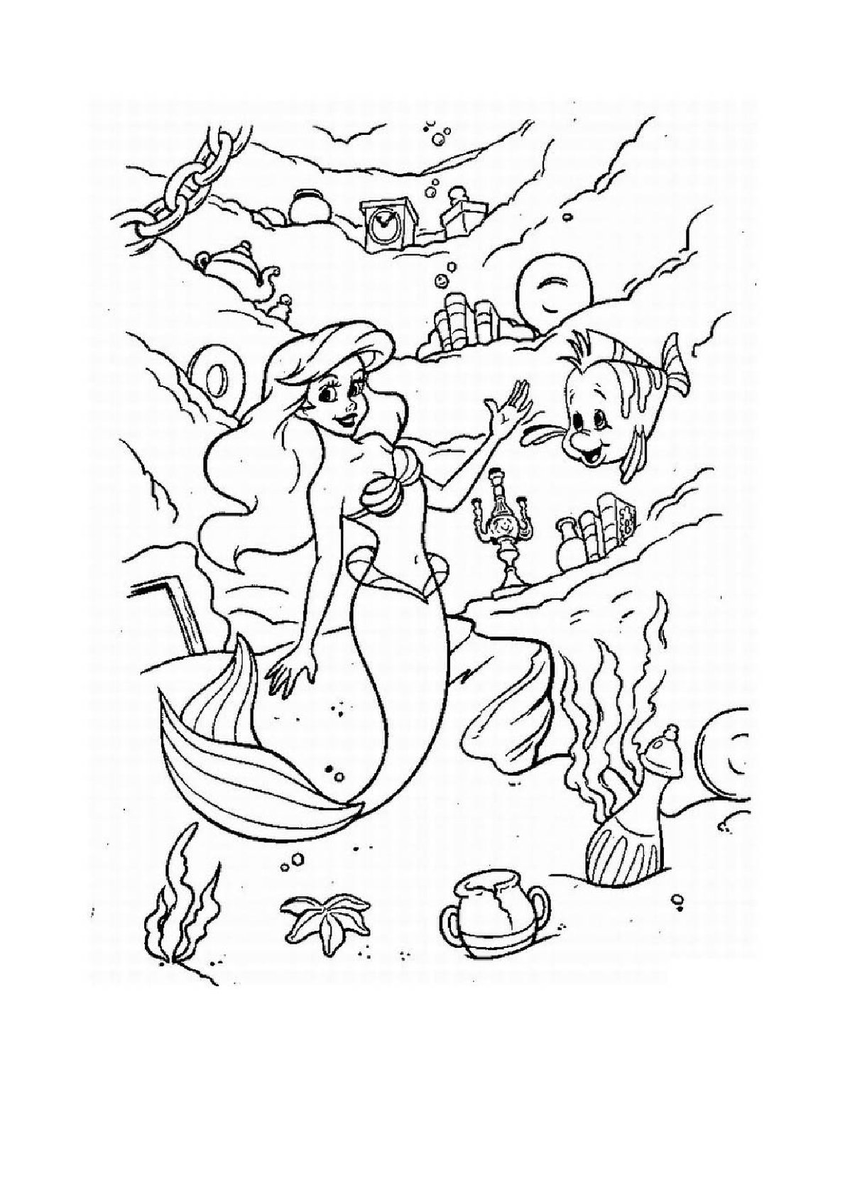 Dibujo de Ariel en su Gruta de La Sirenita para colorear e imprimir gratis - Personaje de La Sirenita