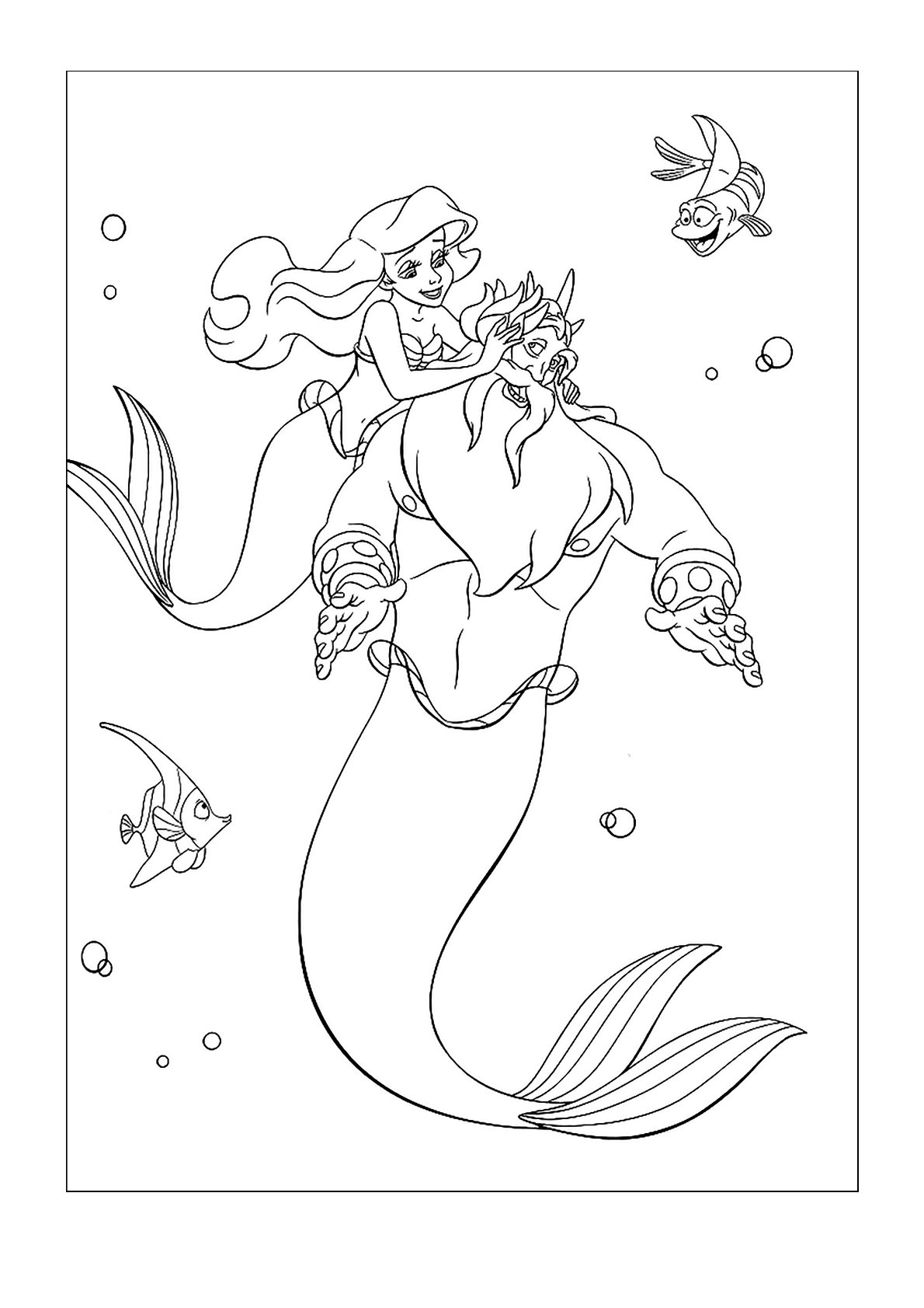 Dibujo de Ariel, Tritón y Amigos de La Sirenita para colorear e imprimir gratis - Personaje de La Sirenita