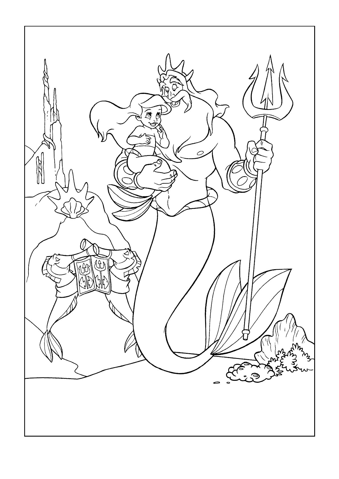 Dibujo de Ariel, Tritón y Tridente de La Sirenita para colorear e imprimir gratis - Personaje de La Sirenita