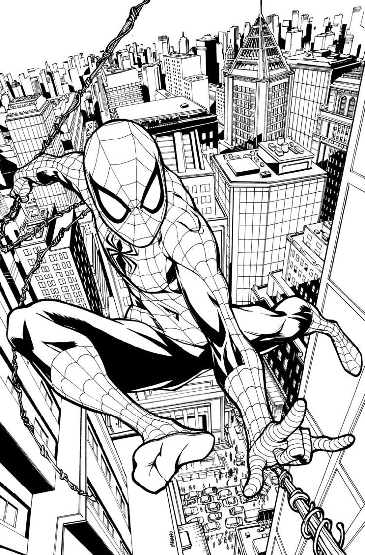 Dibujo de Spiderman en la Ciudad de Spiderman para colorear e imprimir gratis - Personaje de Spiderman