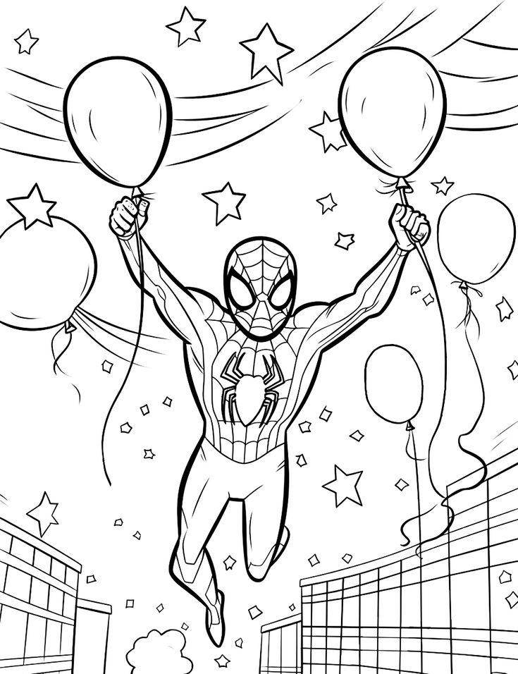 Dibujo de Spiderman con Globos de Spiderman para colorear e imprimir gratis - Personaje de Spiderman